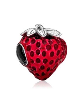 Red Strawberry Enamel Charm Bead for Sterling silver Bracelet